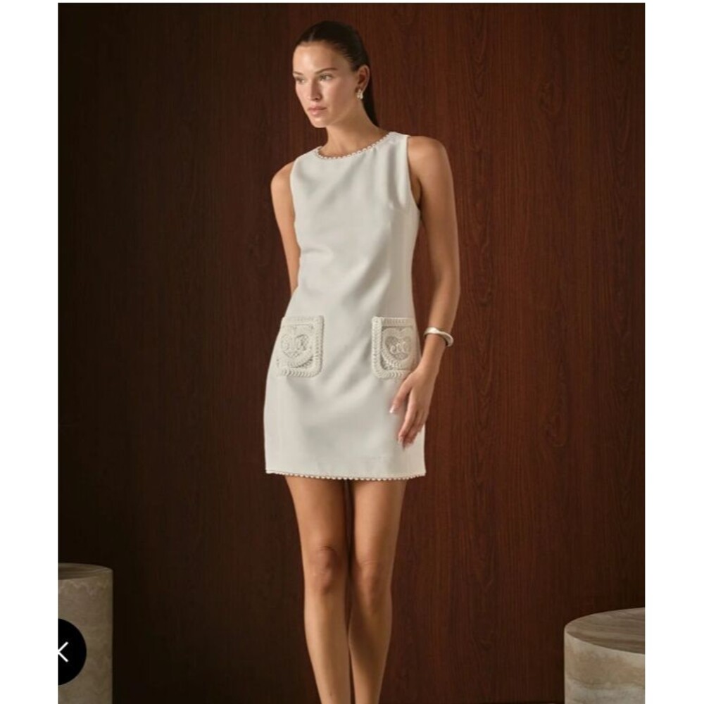 Anthro ENDLESS ROSE Crochet Pocket Sleeveless Dress White Scallop Womens Sm NWOT